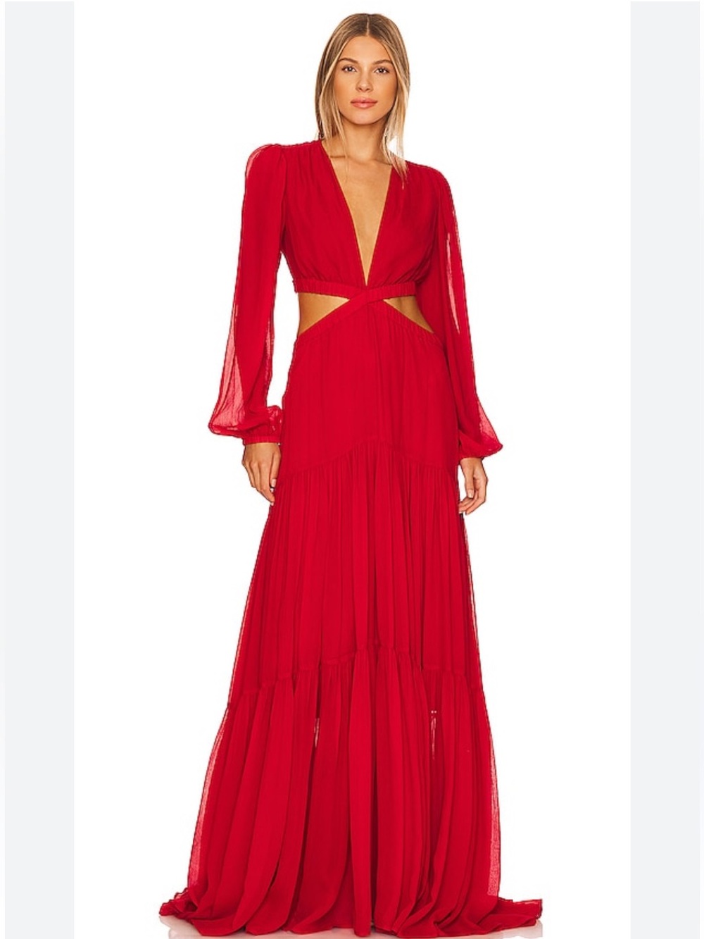 A.L.C. Red Cutout Long Sleeve Maxi Dress